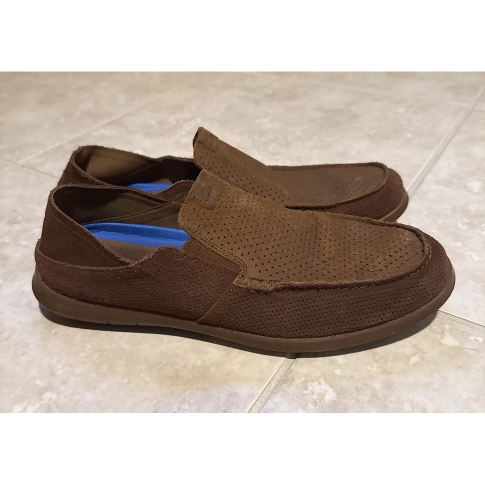 Clarks Flexway Easy Men's Brown Suede Loafers Perforated Slip On Shoes Sz 10M